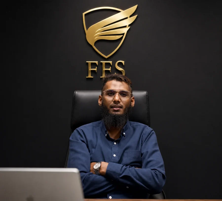 Syarif Latiff, management at Fastrans Forwarding, at the desk in the Singapore office